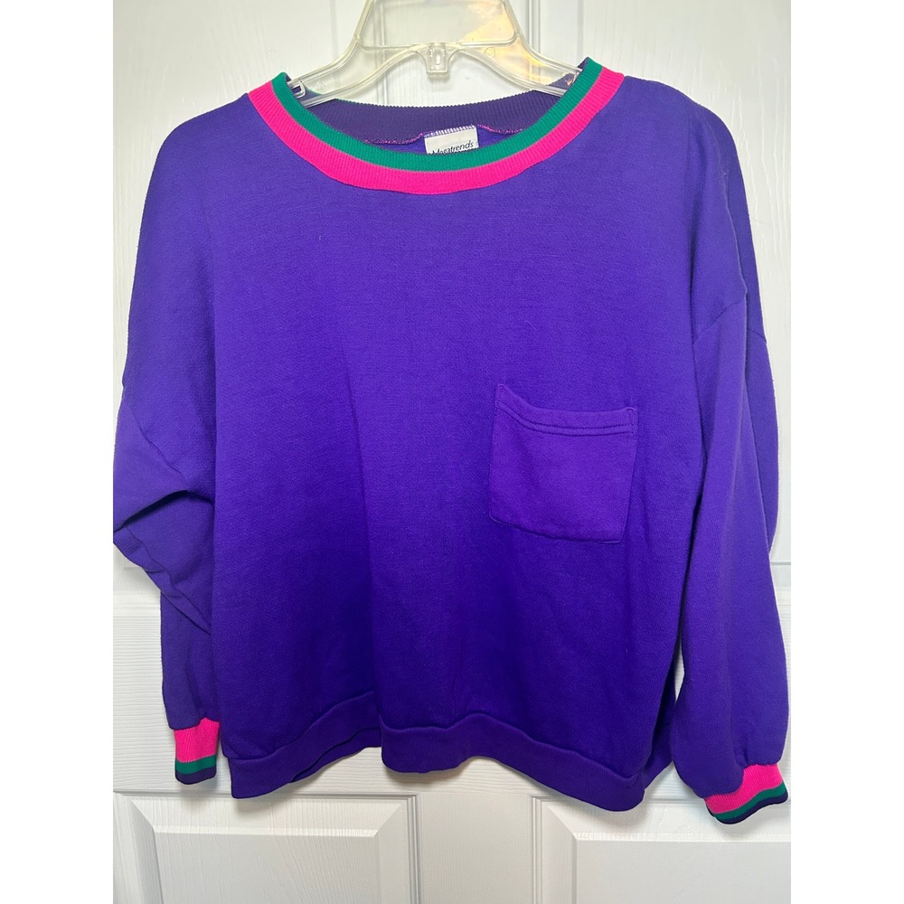 Megatrends Vintage 90s Purple Crewneck Sweatshirt with Pocket Large